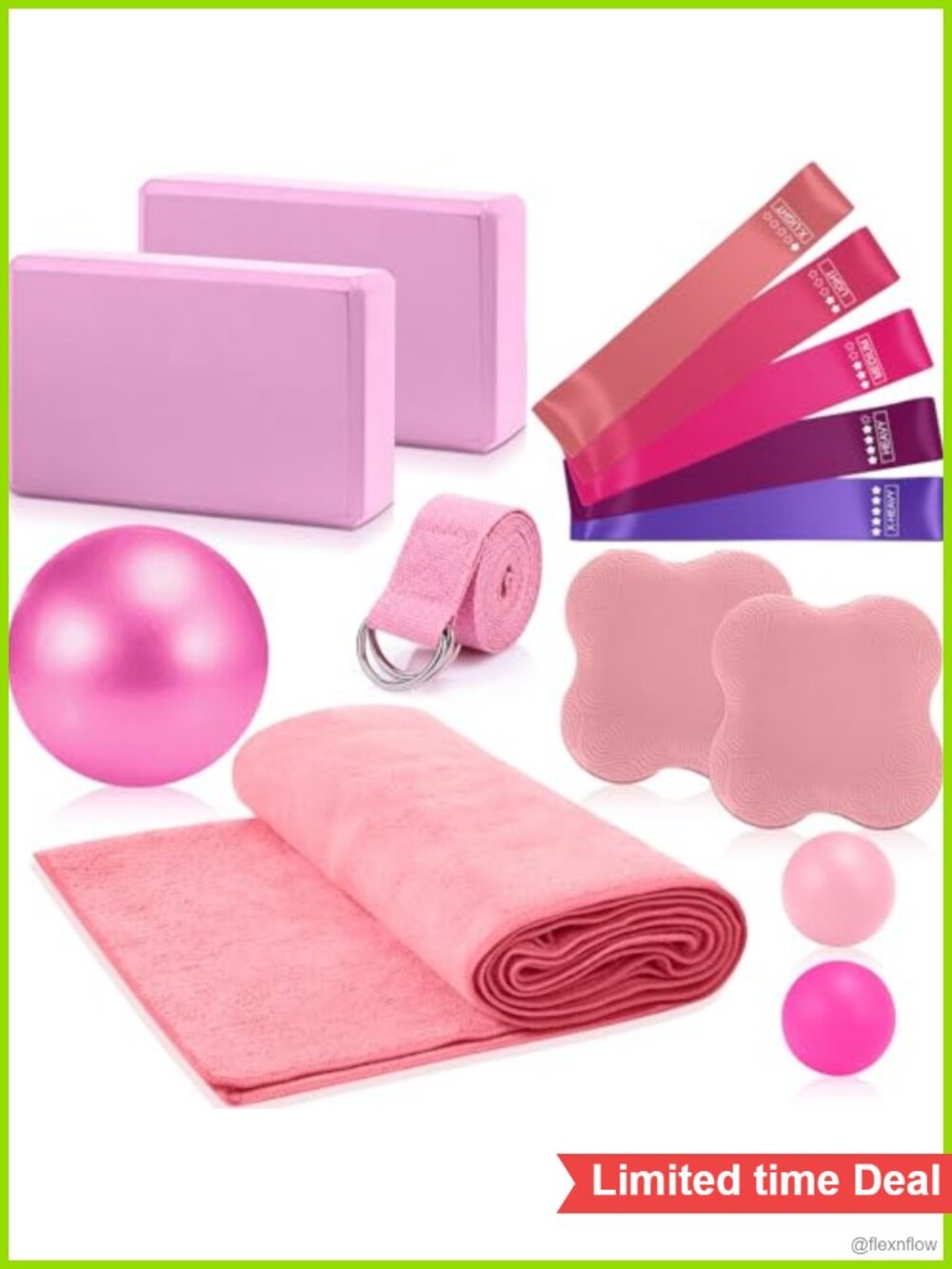 14 Pc Yoga Pilates Kit EVA Foam Blocks Resistance Bands Towel Set